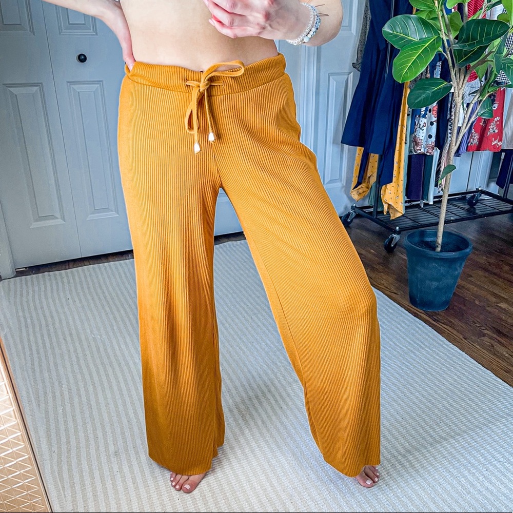 Zara Collection Ribbed Wide Leg Pants in Orange S